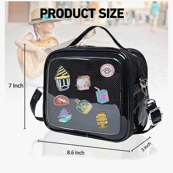Black Transparent Crossbody Bag with Pin Display. Added Free Pins With Purchase. - Picture 5 of 15